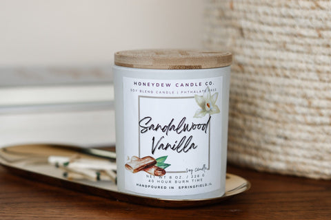 Sandalwood Vanilla Candle 8 oz by HoneydewCandleCo