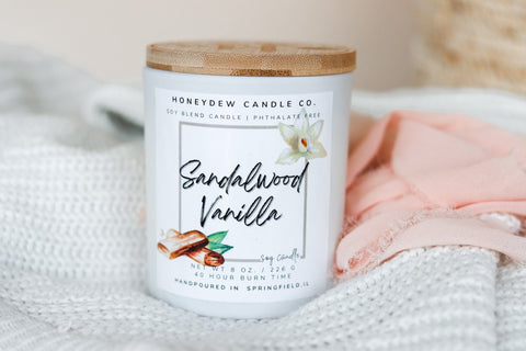 Sandalwood Vanilla Candle 8 oz by HoneydewCandleCo