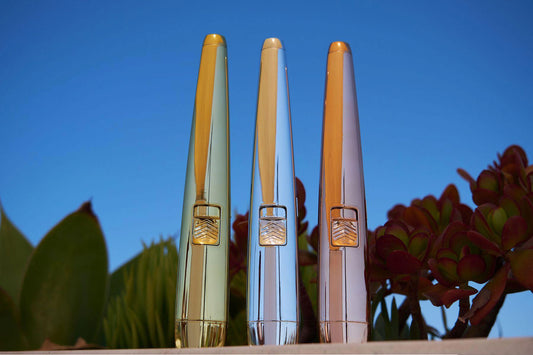 Closeup of the Molti Light Metallic Collection lighters.