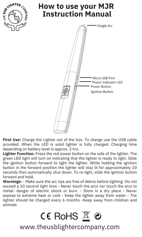 MJR Electric Arc Lighter Manual