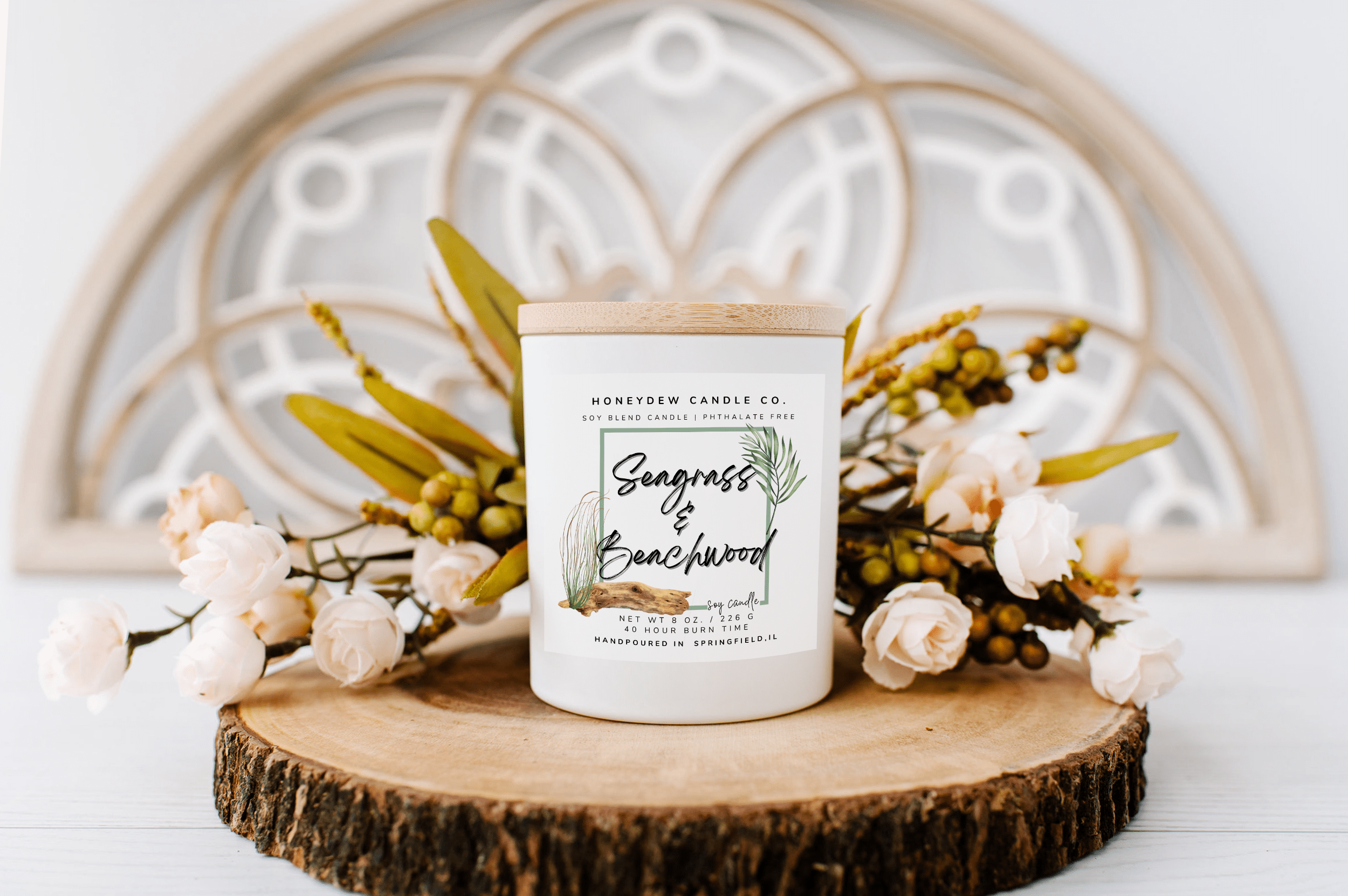 Seagrass & Beachwood Candle 8 oz by HoneydewCandleCo